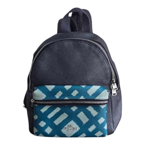 Authentic Coach Mini Leather Backpack Women Black Blue  Logo Rare - Picture 1 of 15